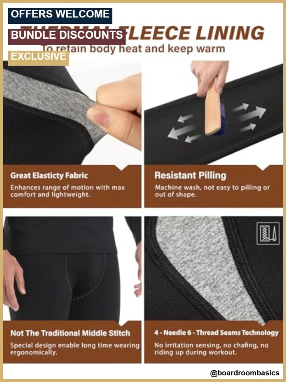 Men's Thermal Underwear Set Long Johns Base Layer 92% Polyester Fleece Lined